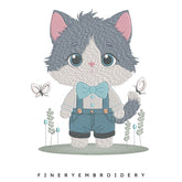 Cute Kitten in Overalls Embroidery Design - 7 Sizes | FineryEmbroidery - FineryEmbroidery